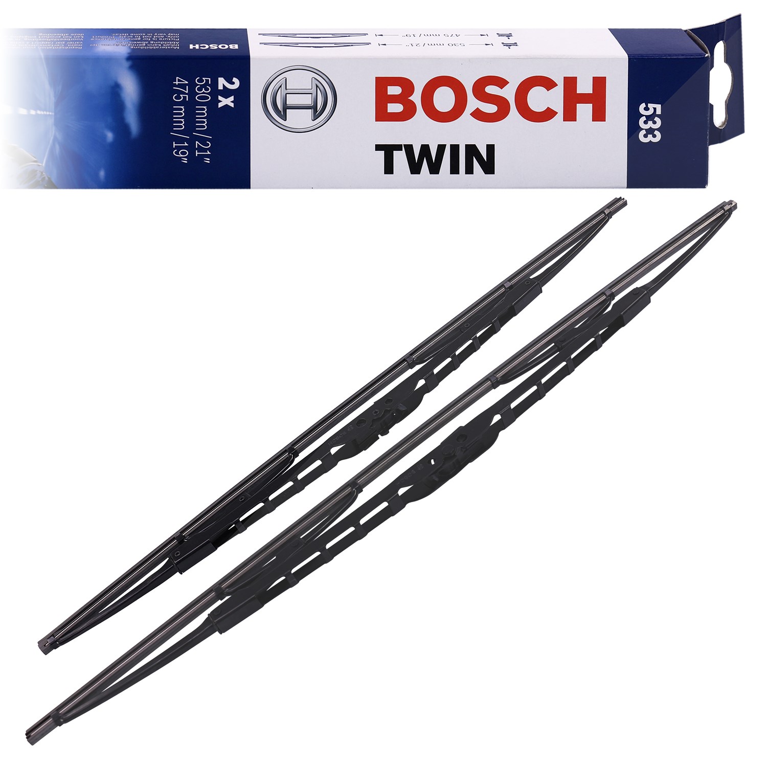 Bosch Wischerblatt Twin 533 [Hersteller-Nr. 3397118405] für Skoda, Ssangyong, Seat, Honda, Lancia, Suzuki, Lexus, Mazda, Fiat, Proton, Toyota, Subaru,