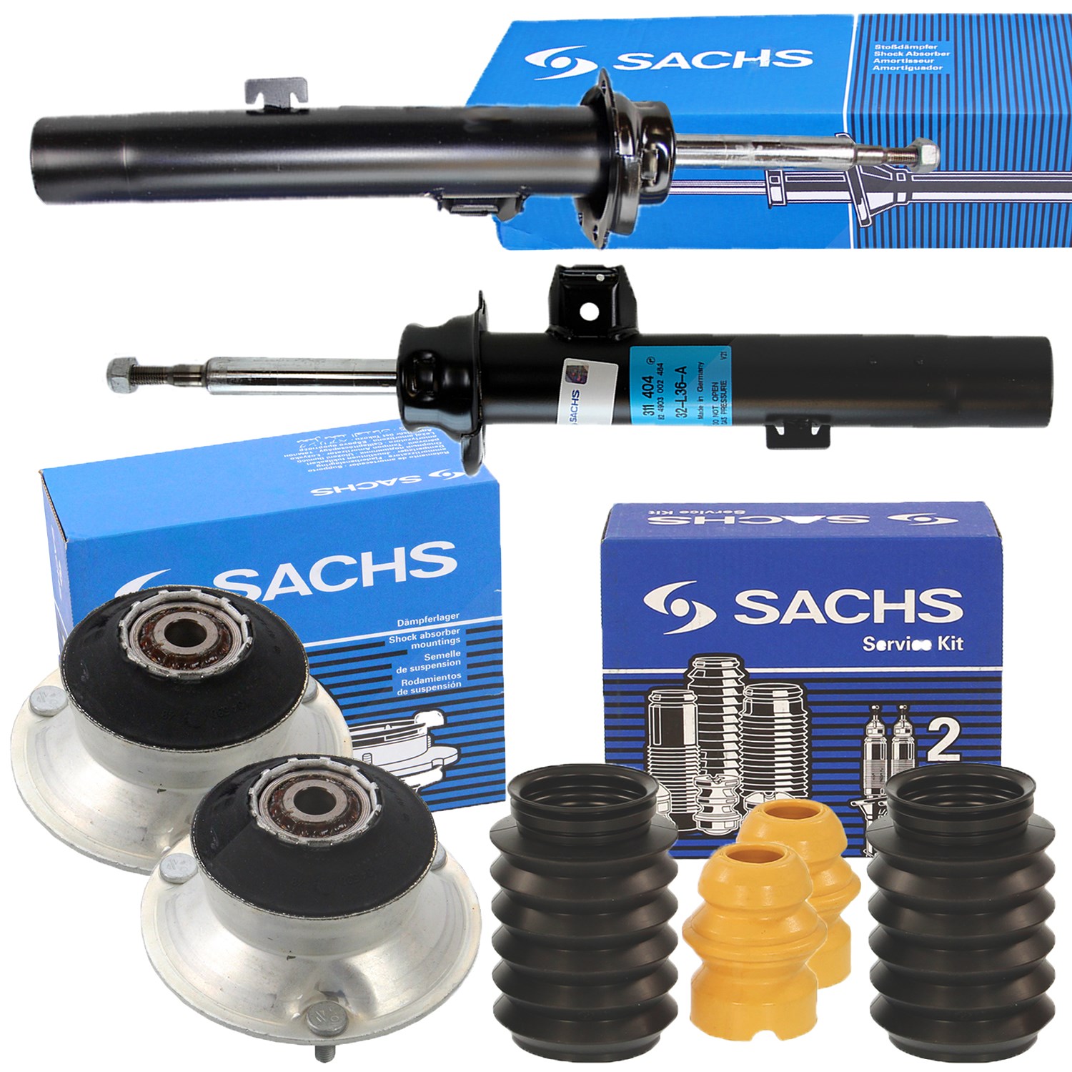 Sachs 2x Stoßdämpfer +Domlager +Staubschutz Vorderachse [Hersteller-Nr. 31441355] für BMW