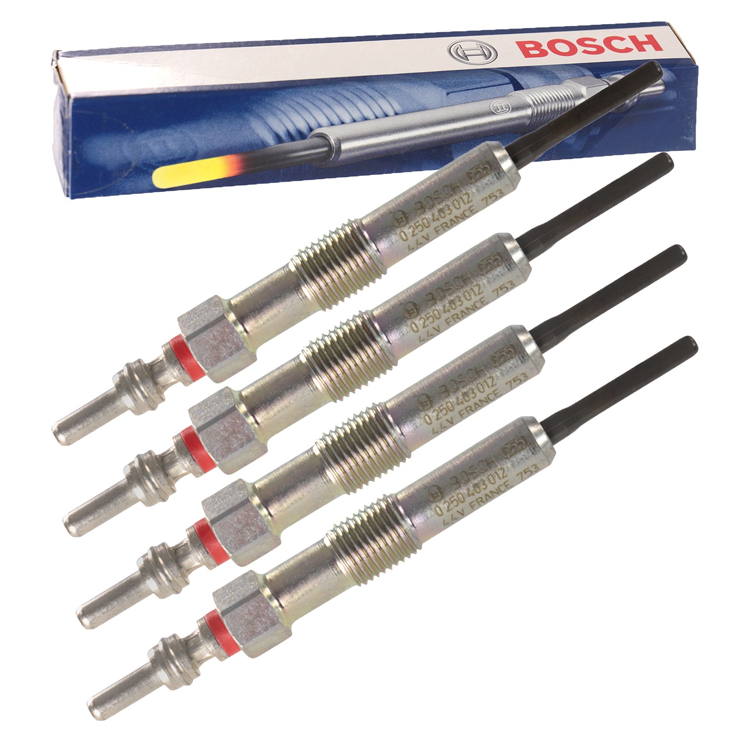 Bosch 4x Glühkerze Duraterm [Hersteller-Nr. 0250403012] für Renault, Dacia, Nissan, Mercedes-Benz, Infiniti