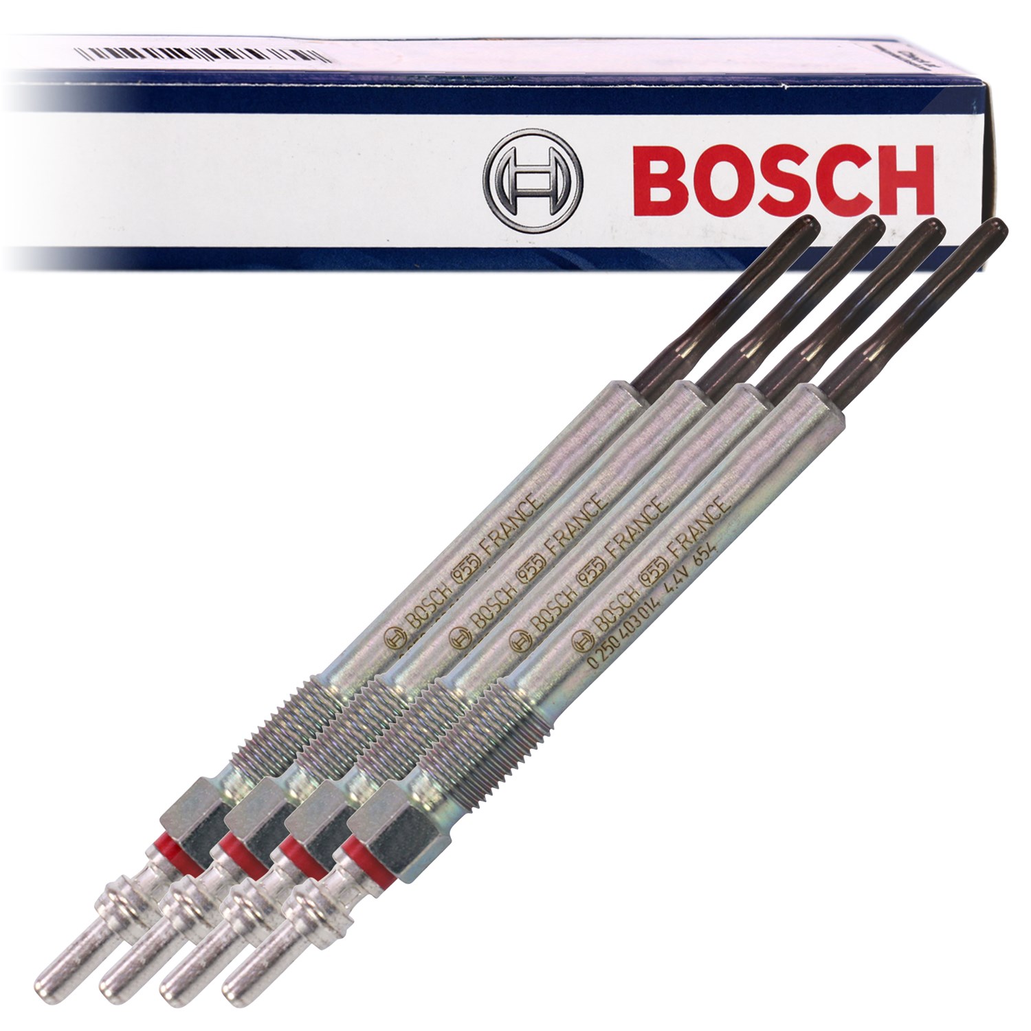 Bosch 4x Glühkerze Duraterm [Hersteller-Nr. 0250403014] für Peugeot, Fiat, Opel, Citroën, Lancia, Chevrolet, Alfa Romeo, Ford