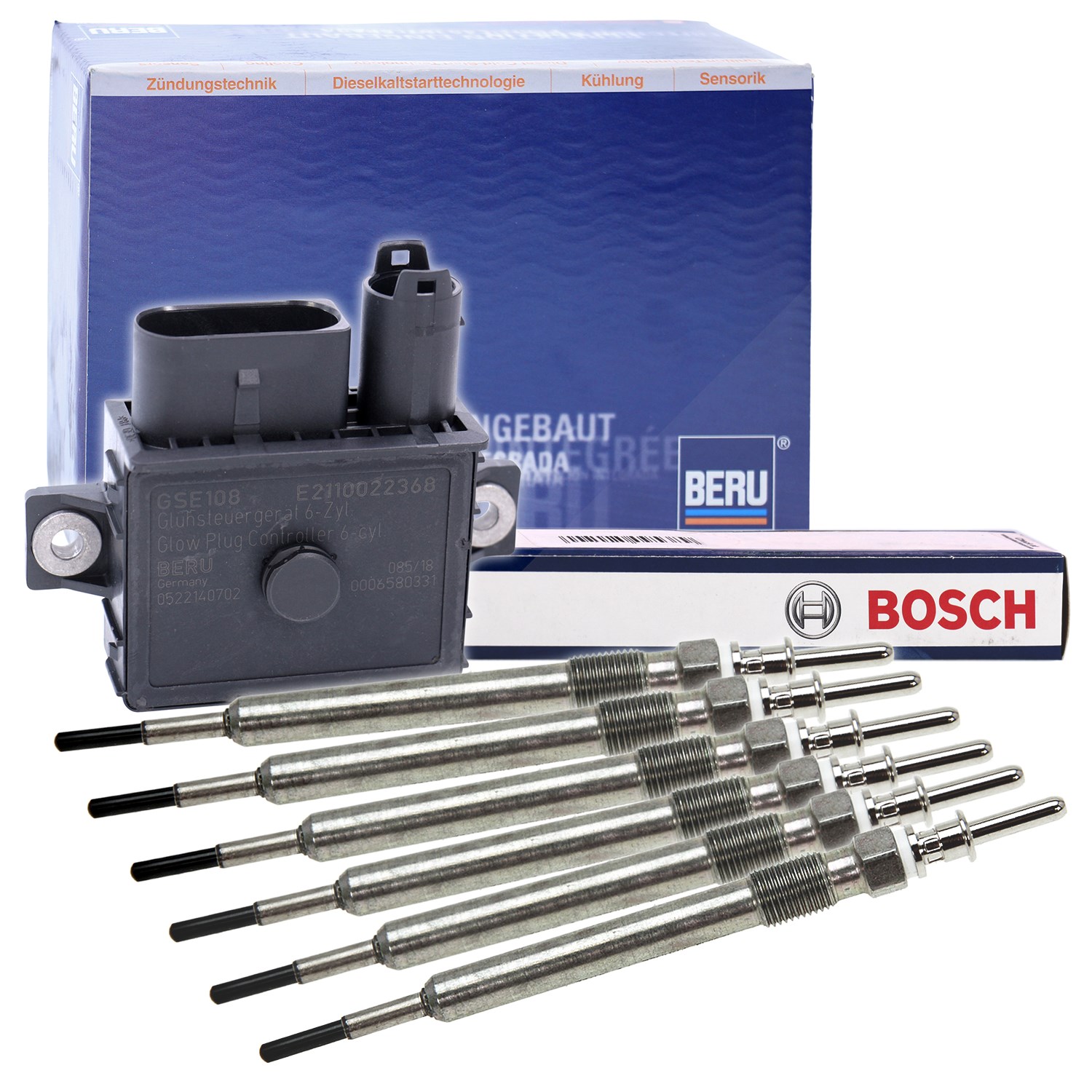 Beru Steuergerät, Glühzeit + 6x Glühkerzen [Hersteller-Nr. 31441312] für BMW