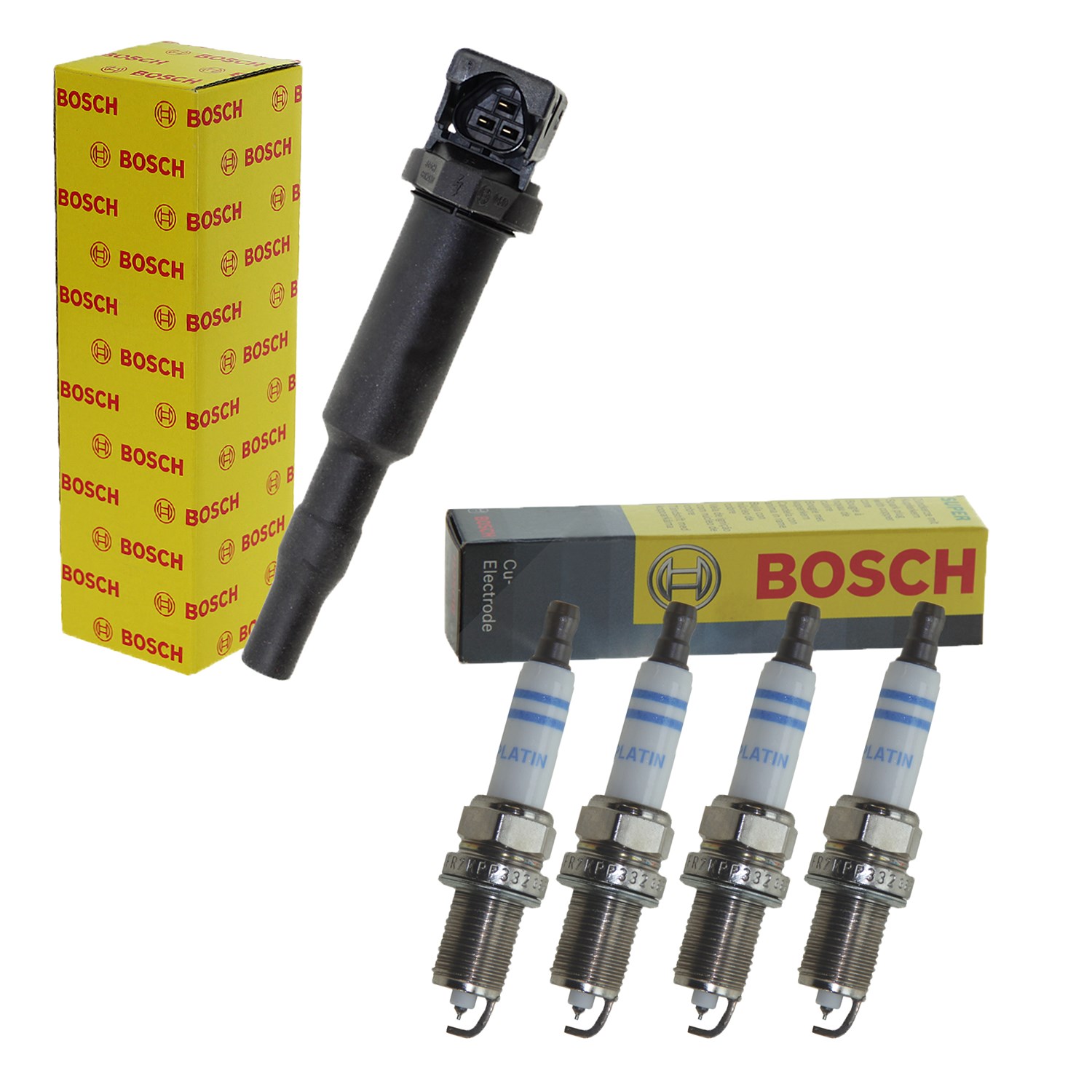 Bosch Zündspule + Zündkerze 4x [Hersteller-Nr. 31468274] für BMW