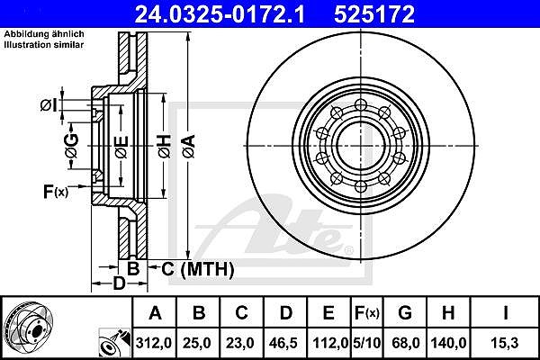 Ate 1x Bremsscheibe [Hersteller-Nr. 24.0325-0172.1] für Skoda, VW