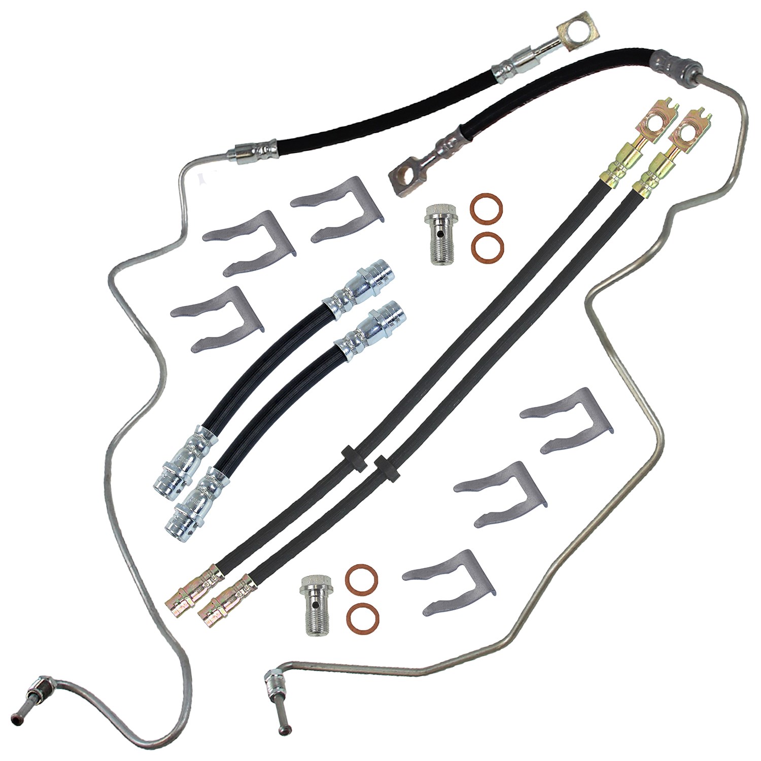 Bestprice 6x Bremsschlauch + Haltefeder vorne + hinten [Hersteller-Nr. 34004631] für Audi, Skoda, Seat, VW