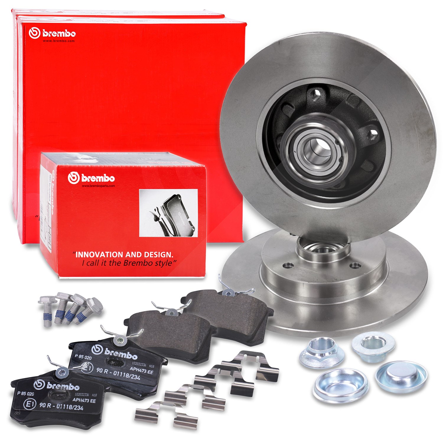 Brembo Bremsscheiben+Beläge+Radlager+ Hinten Voll [Hersteller-Nr. 10698722] für Citroën, Ds, Peugeot