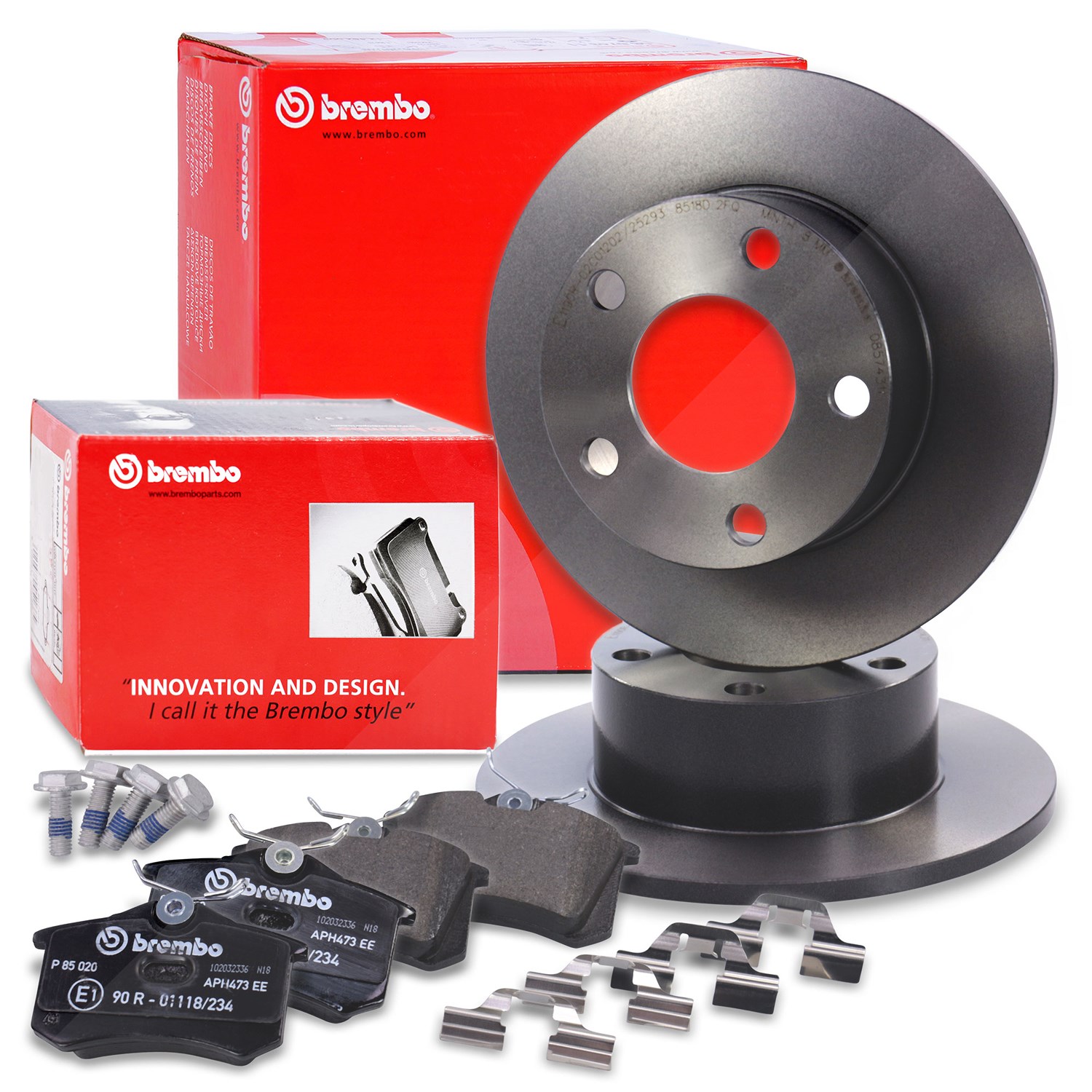 Brembo Bremsscheiben Coated+Bremsbeläge Hinten [Hersteller-Nr. 10698038] für Skoda, VW, Audi