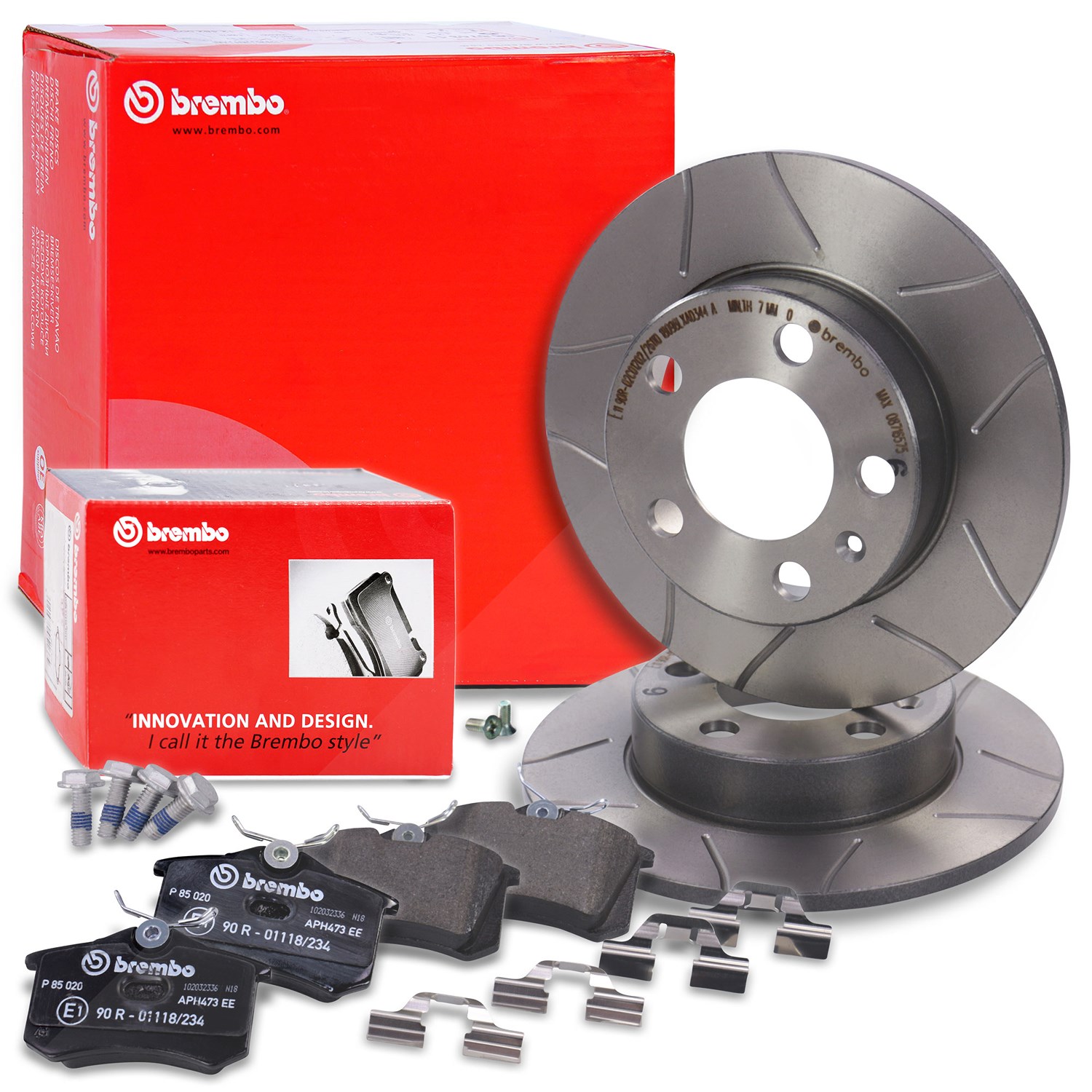 Brembo Bremsscheiben Sport Max+Bremsbeläge Hinten [Hersteller-Nr. 10698058] für Skoda, Audi, VW, Seat