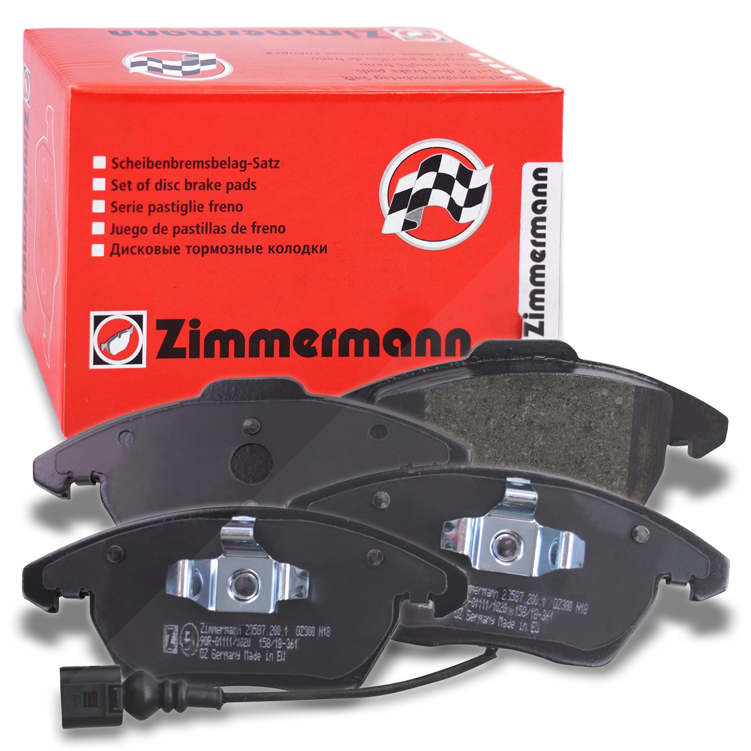 Zimmermann Bremsbelagsatz mit Warnkontakt vorne [Hersteller-Nr. 23587.200.1] für Audi, Seat, VW, Skoda