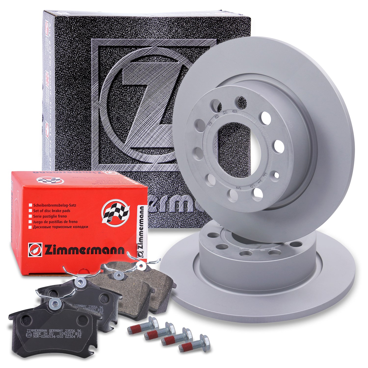 Zimmermann Bremsscheiben + Bremsbeläge Hinterachse [Hersteller-Nr. 10697550] für VW, Skoda, Seat, Audi