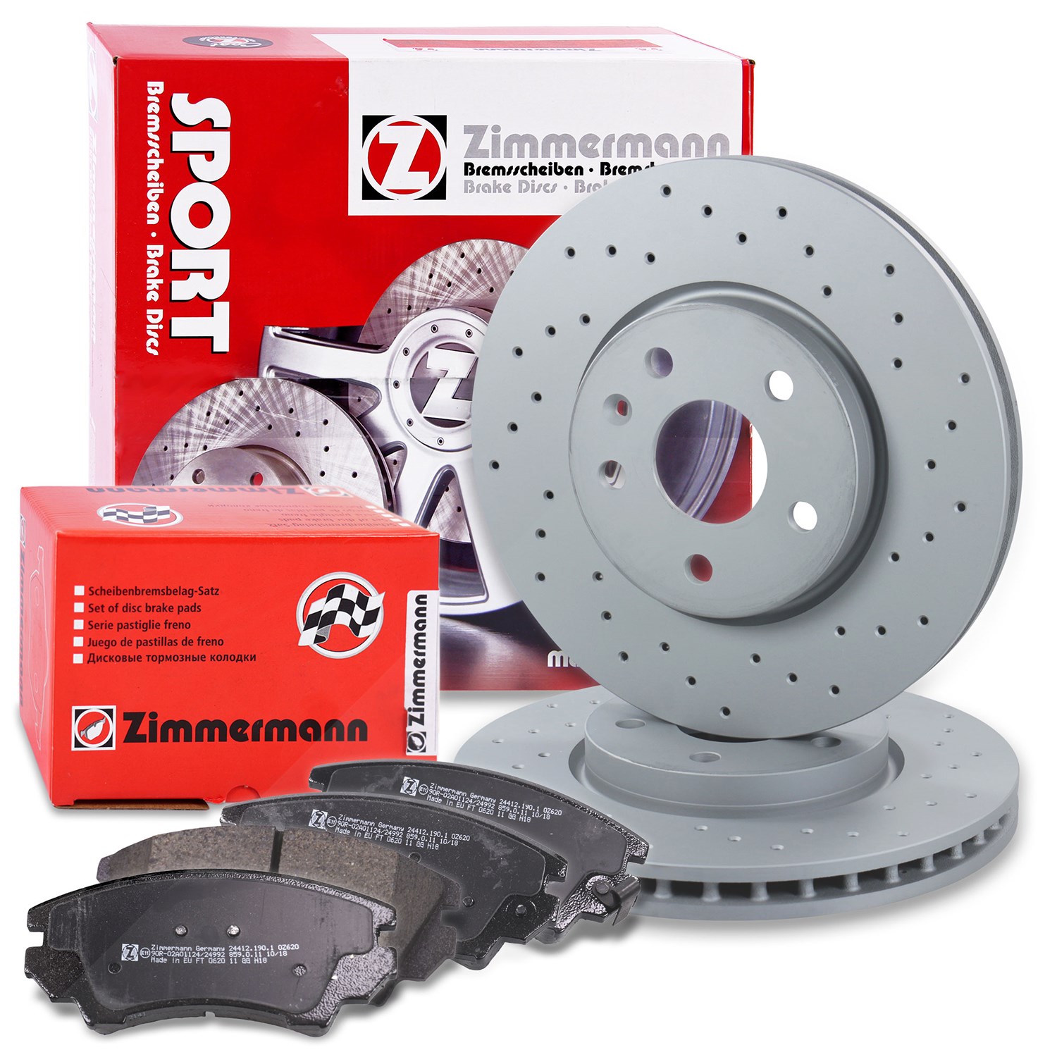 Zimmermann SPORT-Scheiben + Beläge Vorne Belüftet [Hersteller-Nr. 10697829] für Chevrolet, Opel, Saab