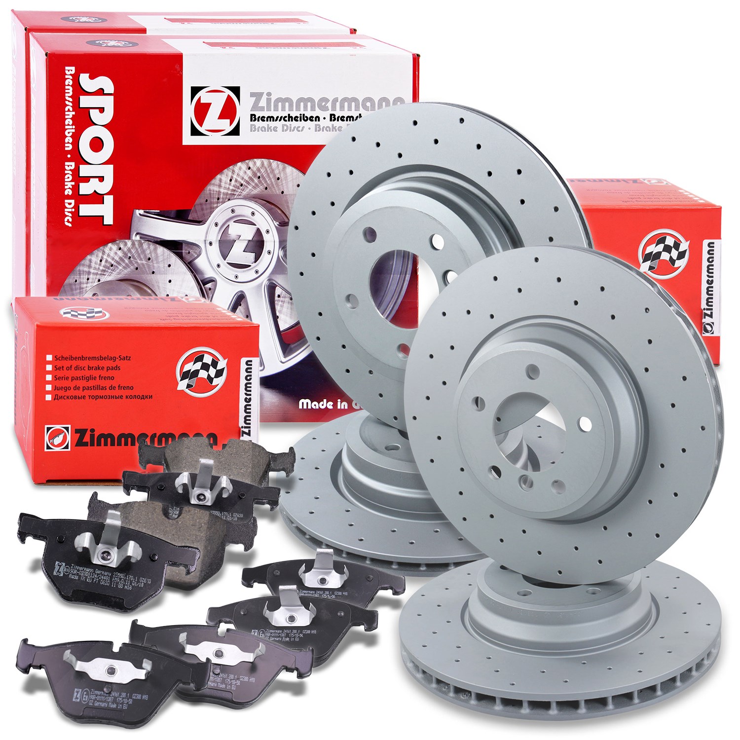 Zimmermann Sport-Bremsscheiben +Bremsbeläge vorne+hinten [Hersteller-Nr. 10698423] für BMW