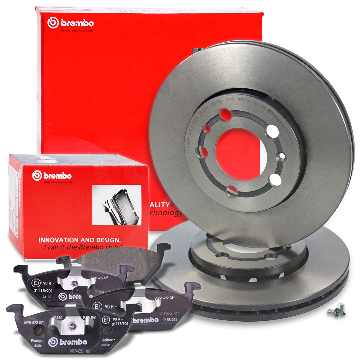 Brembo Bremsscheiben Coated+Bremsbeläge Vorne [Hersteller-Nr. 10697984] für VW, Audi, Seat, Skoda