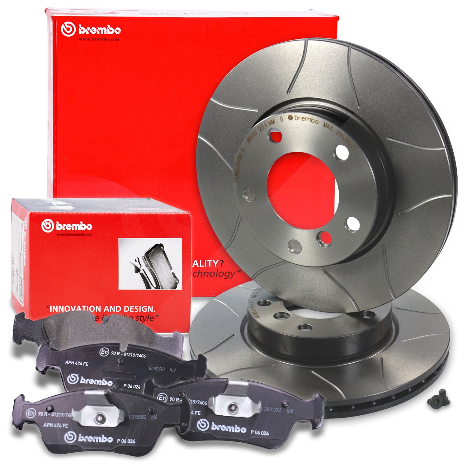 Brembo Bremsscheiben Sport Max+Bremsbeläge Vorne [Hersteller-Nr. 10698044] für BMW