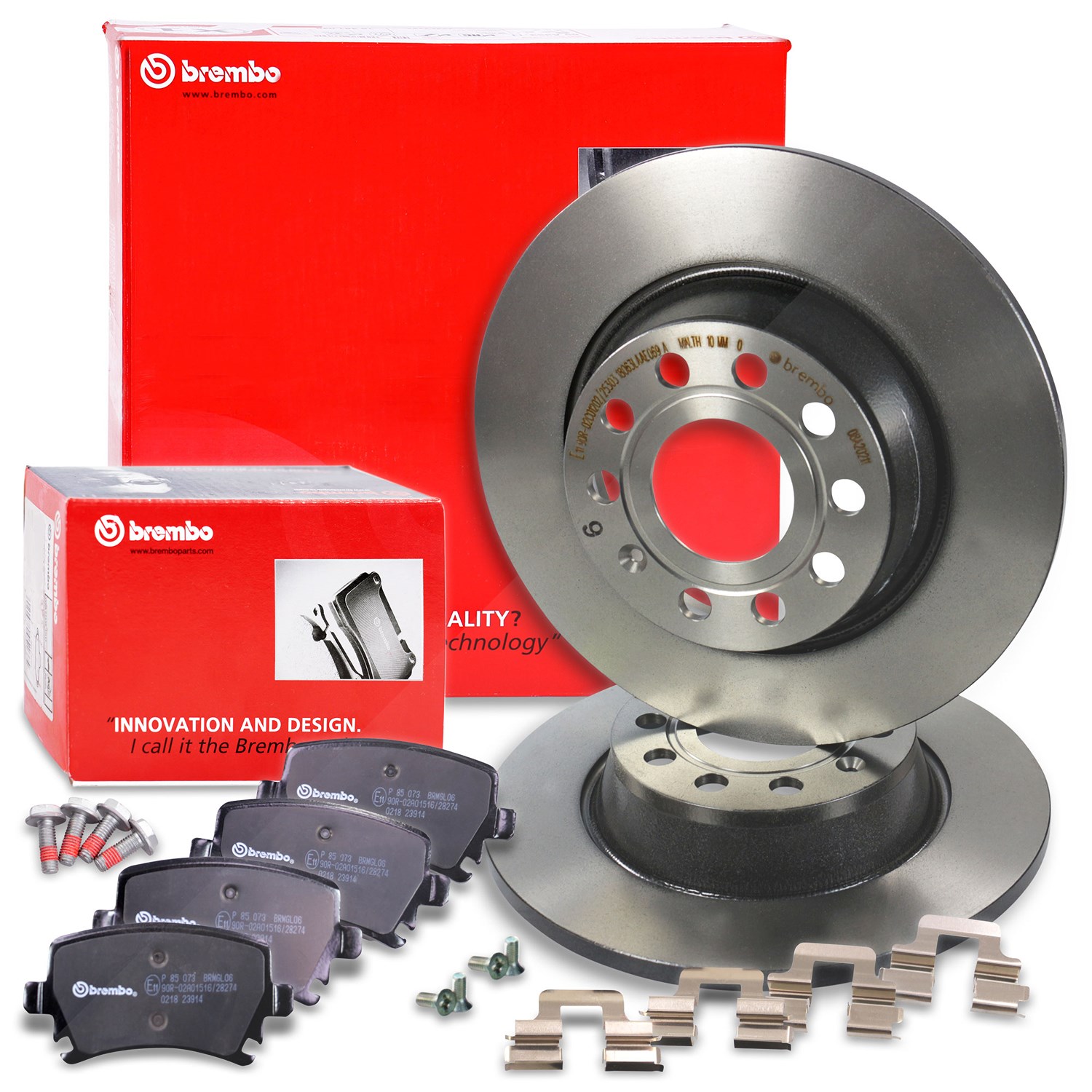 Brembo Bremsscheiben Coated+Bremsbeläge Hinten [Hersteller-Nr. 10698043] für Seat, Audi, Skoda, VW