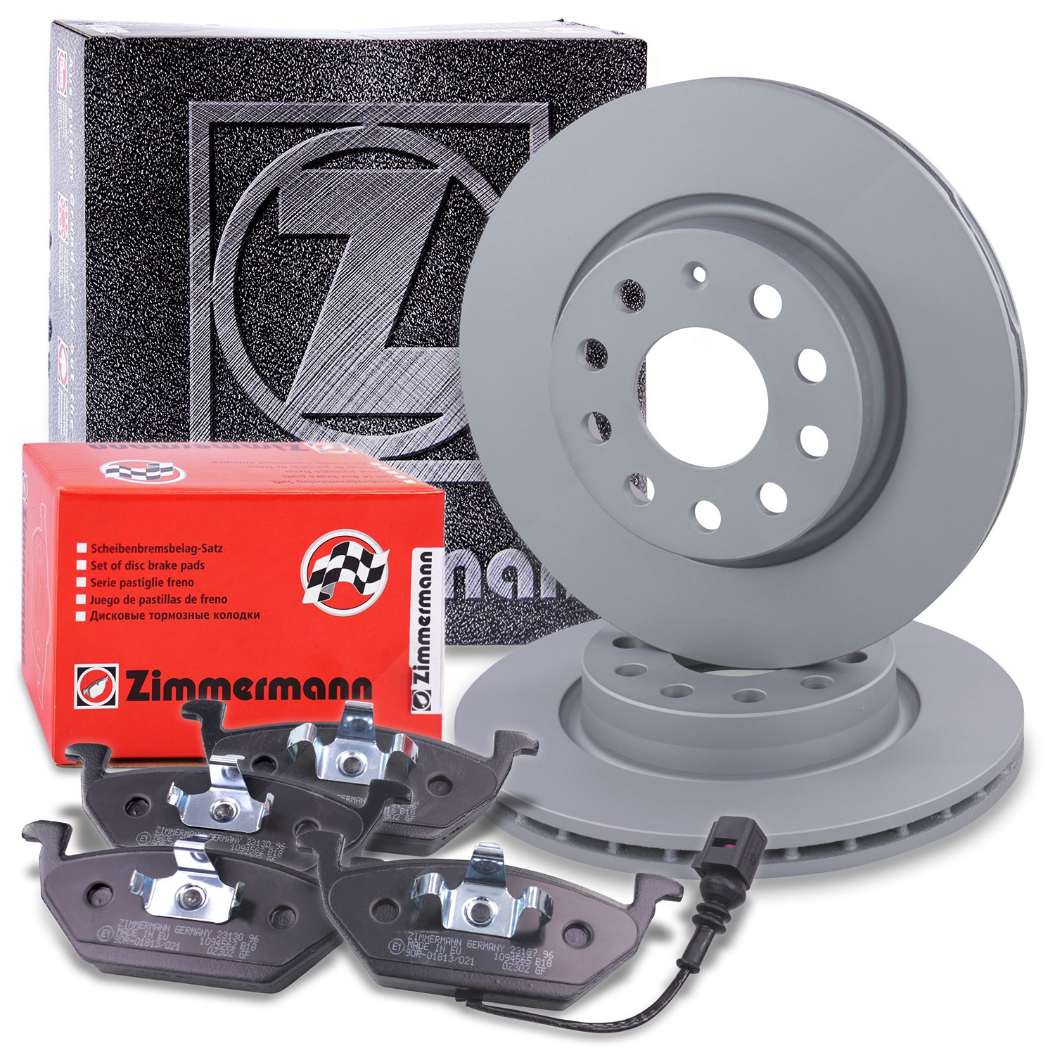 Zimmermann Bremsscheiben + Bremsbeläge Vorderachse [Hersteller-Nr. 10697304] für Audi, VW, Skoda, Seat