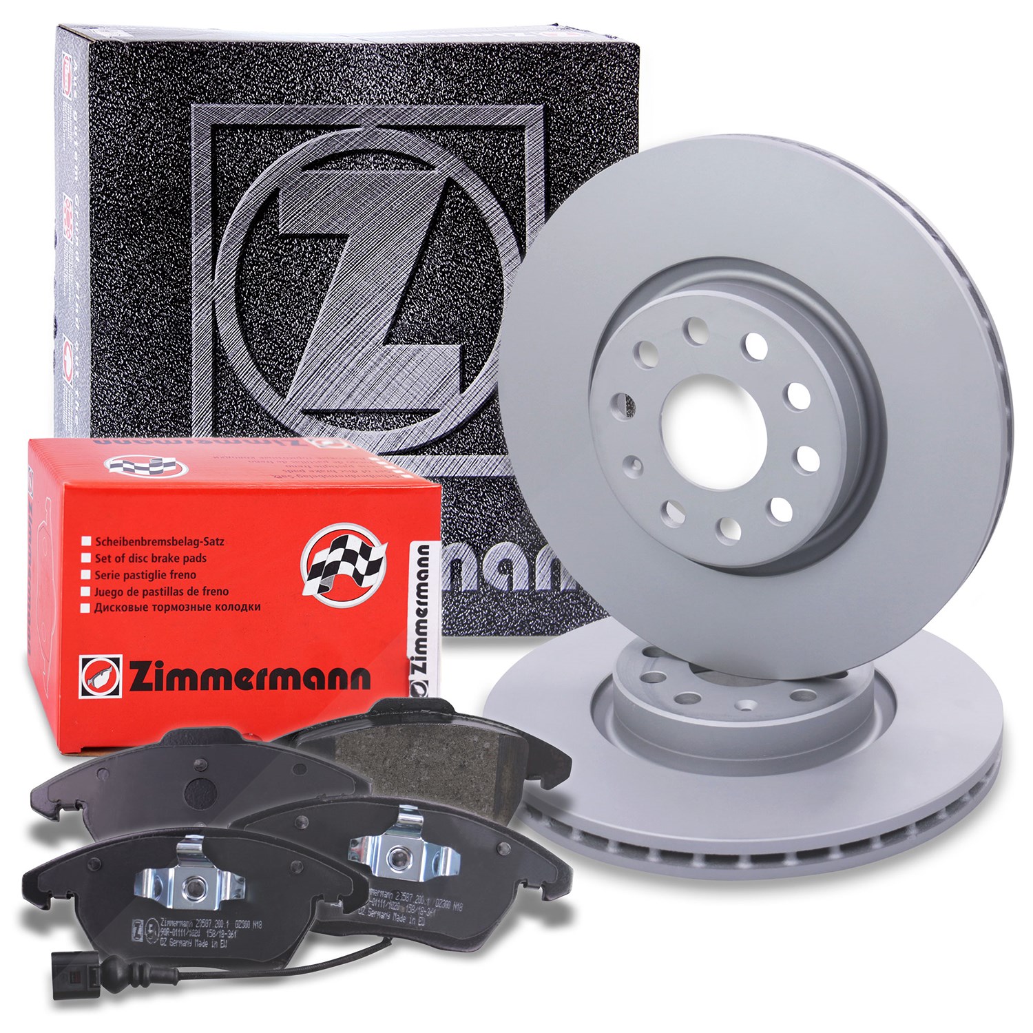 Zimmermann Bremsscheiben +Bremsbeläge mit Warnkontakt vorne [Hersteller-Nr. 10697299] für Audi, Skoda, VW, Seat