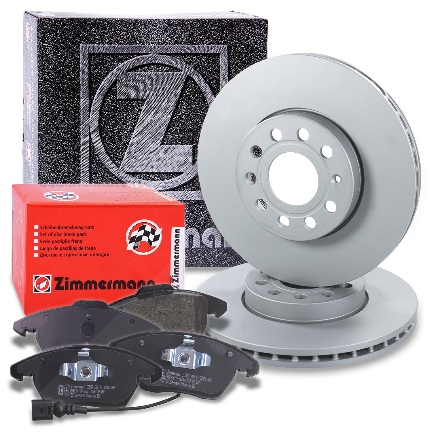 Zimmermann Bremsscheiben + Bremsbeläge Vorderachse [Hersteller-Nr. 10697302] für Seat, VW, Audi, Skoda