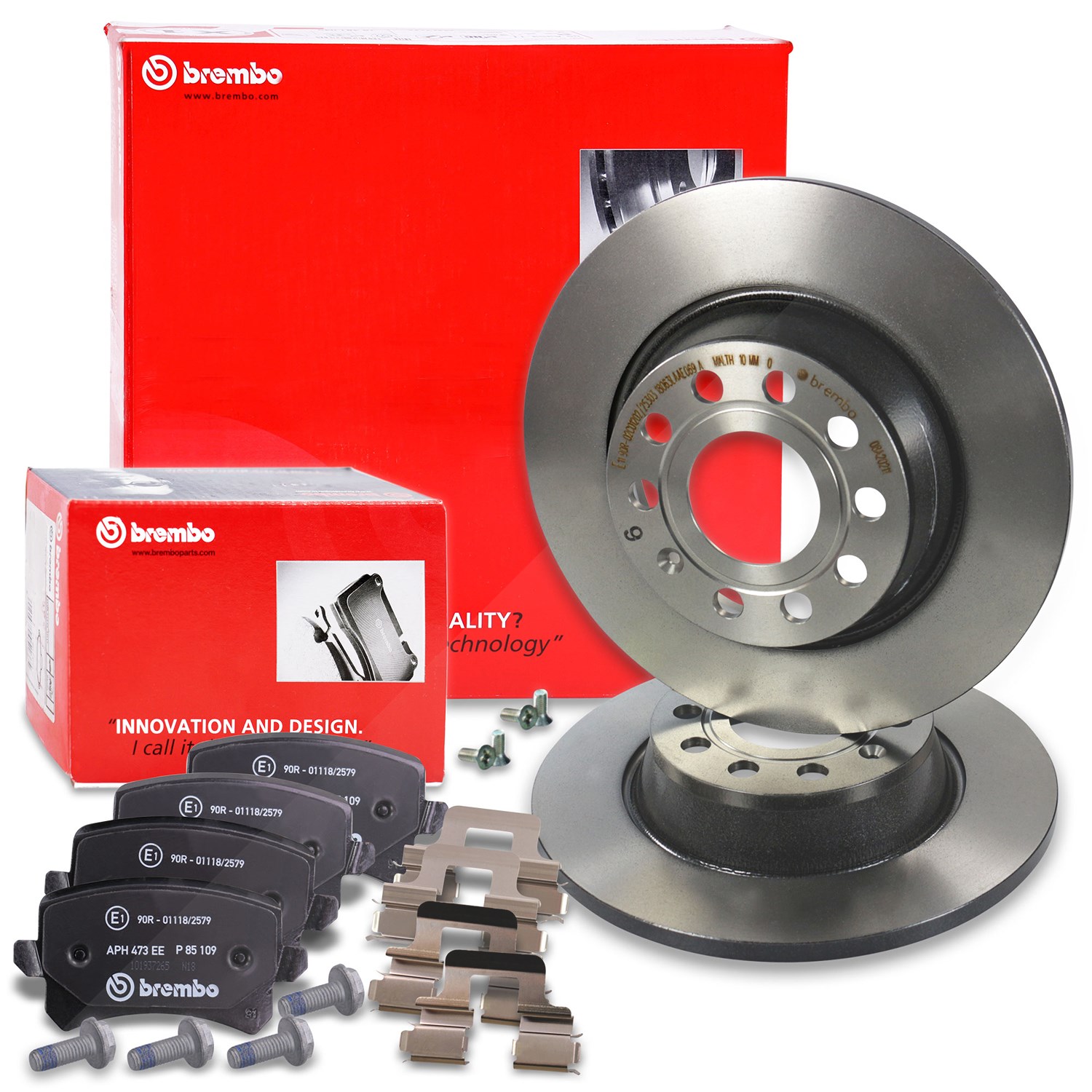 Brembo Bremsscheiben Coated+Beläge Hinten Voll [Hersteller-Nr. 10698720] für Audi, VW, Seat