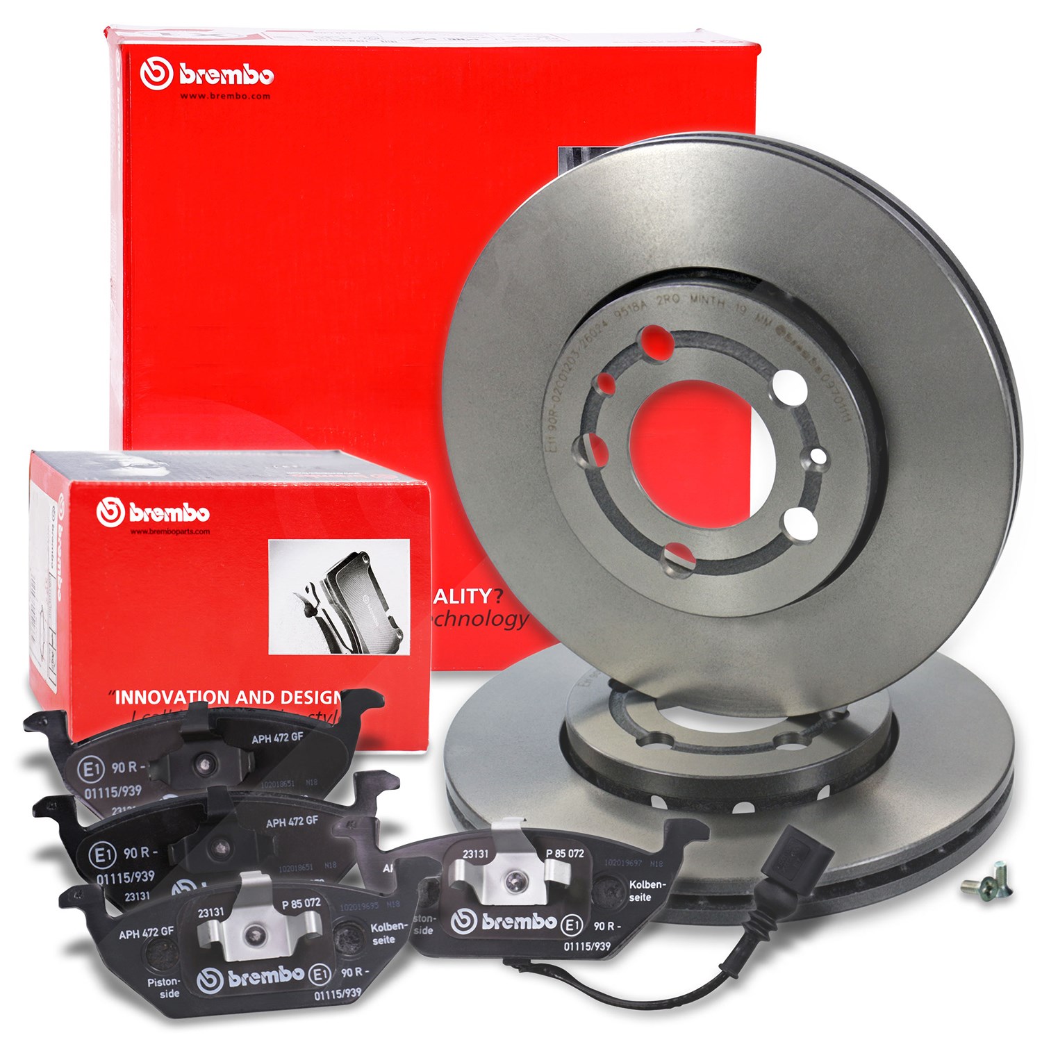 Brembo Bremsscheiben Coated+Bremsbeläge Vorne [Hersteller-Nr. 10697985] für VW, Seat, Skoda, Audi