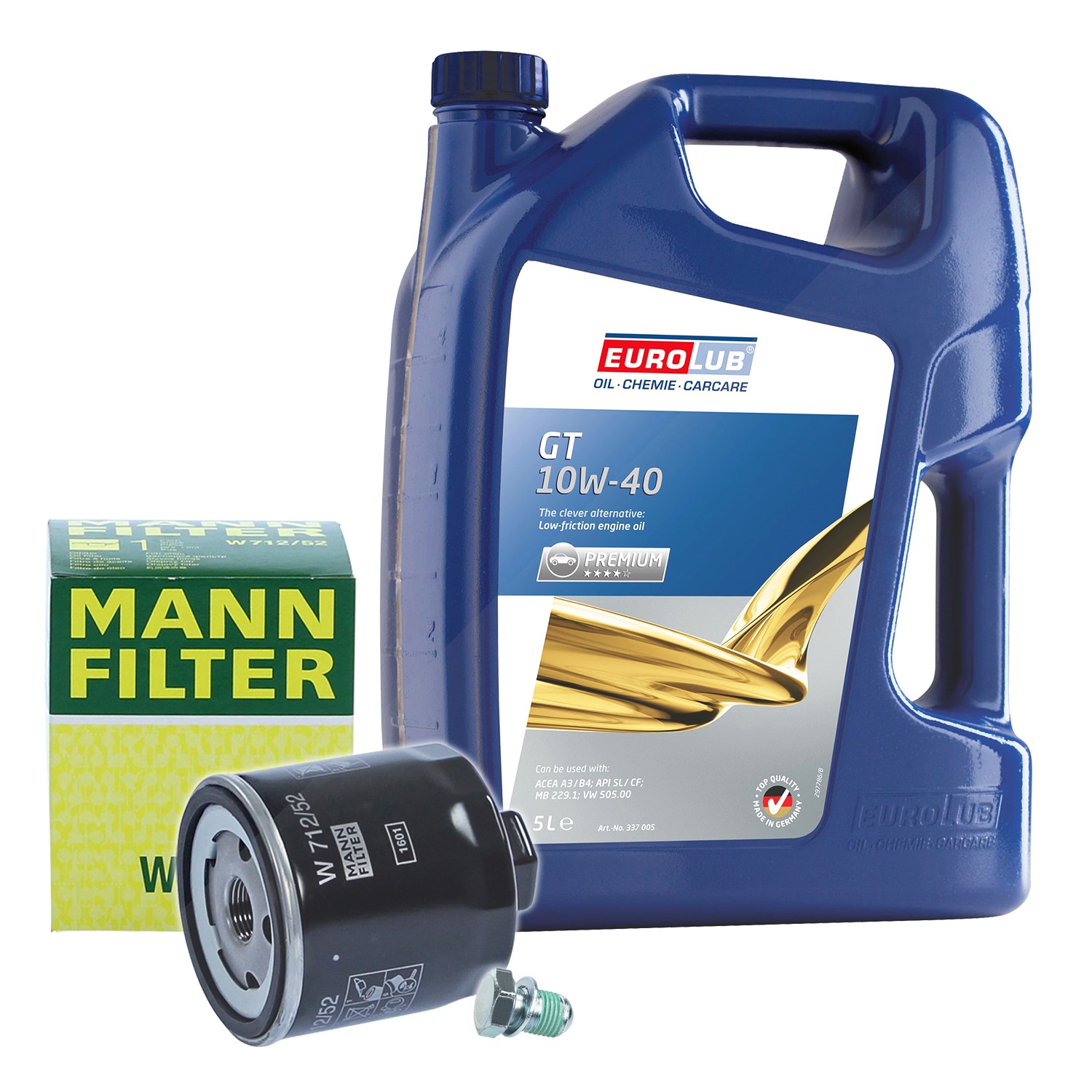 Mann-filter Ölfilter+Schraube+5L EUROLUB GT SAE 10W-40 [Hersteller-Nr. 10493168] für Seat, Audi, Skoda, VW