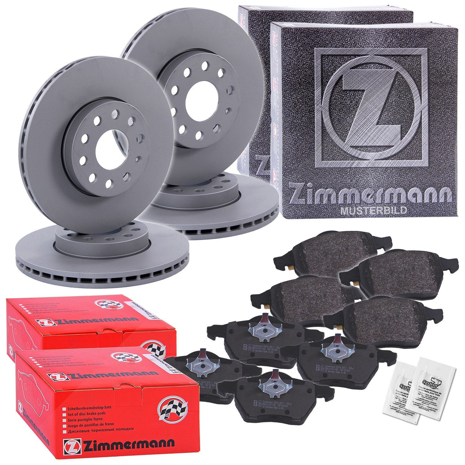 Zimmermann 4x Bremsscheiben+Beläge Vorne+Hinten [Hersteller-Nr. 40197200] für BMW