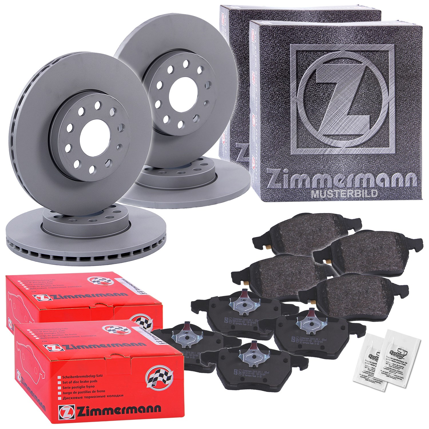 Zimmermann 4x Bremsscheiben+Beläge Vorne+Hinten [Hersteller-Nr. 10702126] für VW