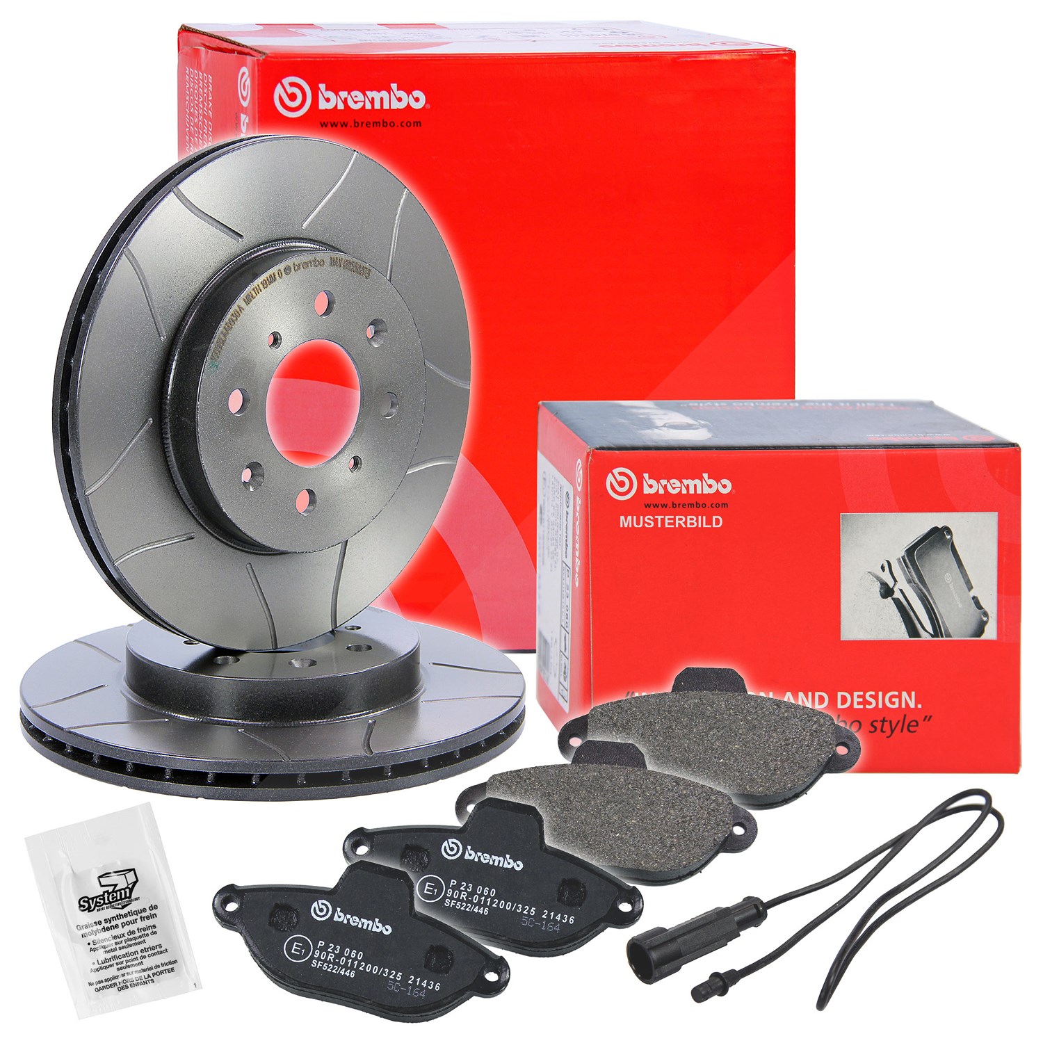 Brembo Bremsscheiben Sport Max+Bremsbeläge Vorne [Hersteller-Nr. 10698056] für Skoda, VW, Seat, Audi