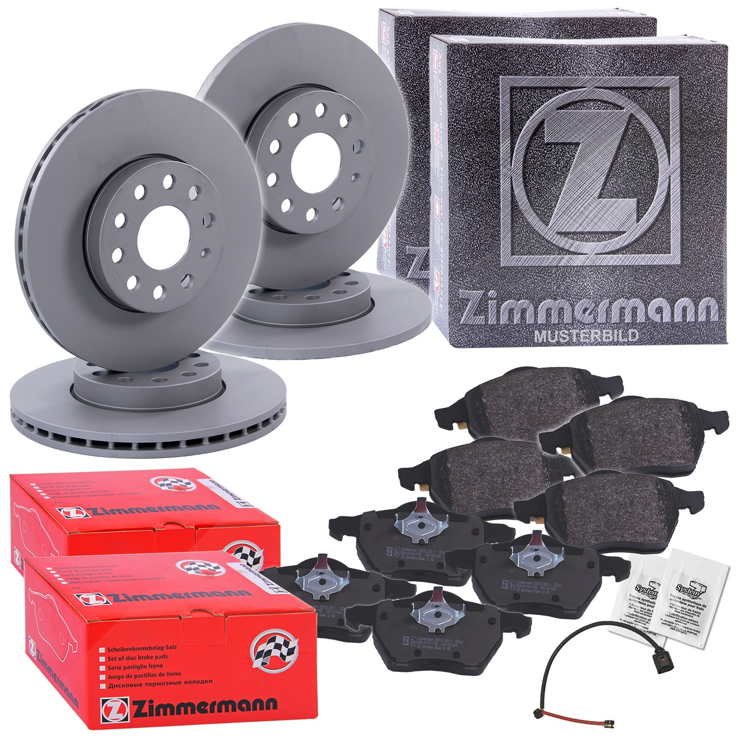 Zimmermann 4x Bremsscheiben+Beläge mit WK Vorne+Hinten [Hersteller-Nr. 40197188] für Audi