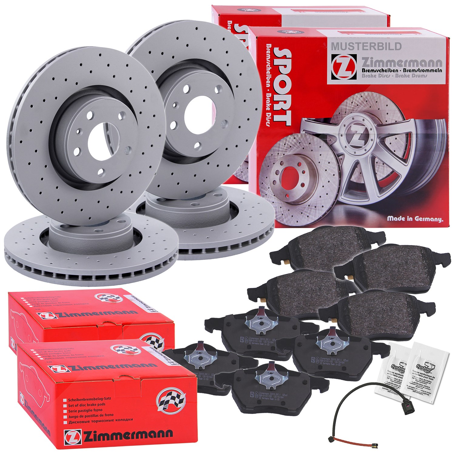 Zimmermann 4x SPORT-Bremsscheiben+Beläge mit WK Vorne+Hinten [Hersteller-Nr. 40197179] für Audi