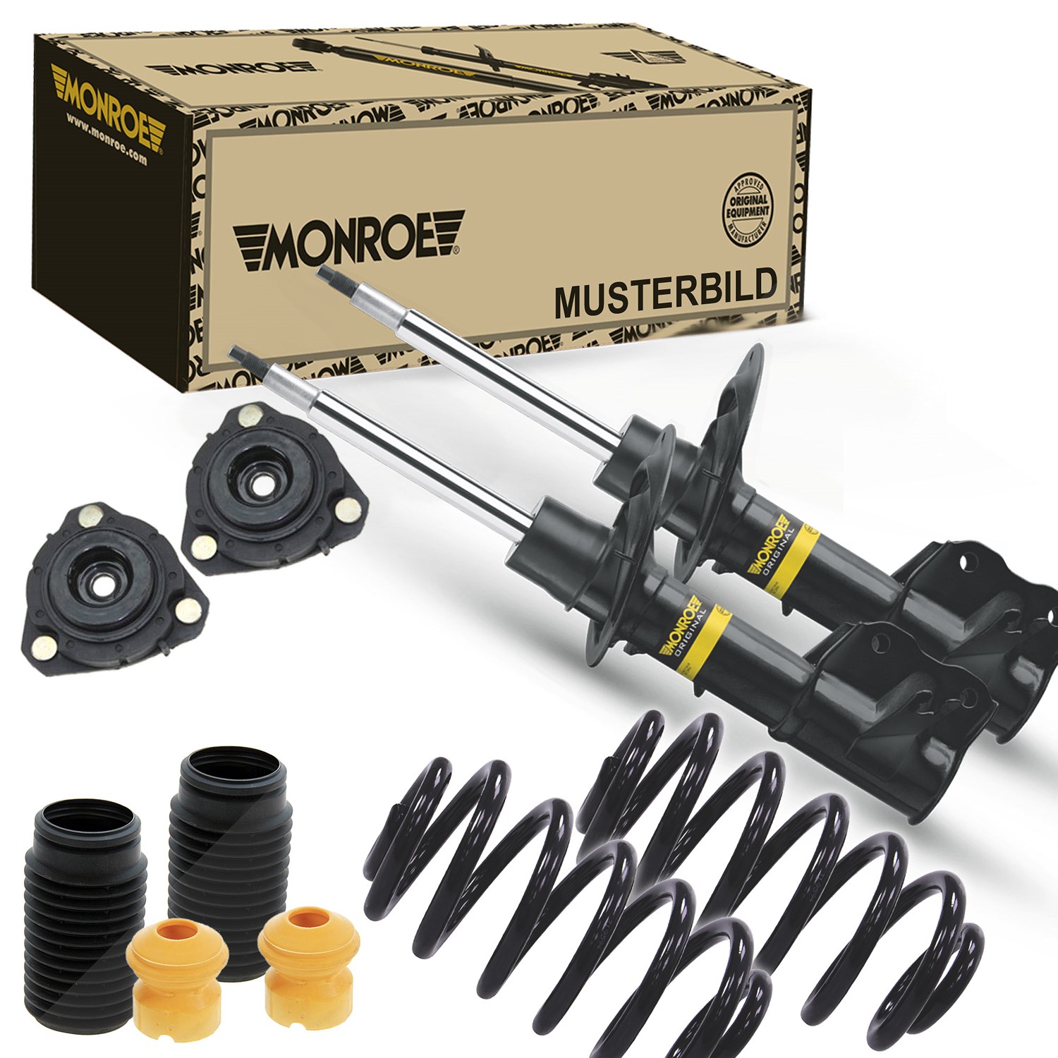 Monroe 2x Stoßdämpfer+Federn+Domlager+Staubschutz vorne [Hersteller-Nr. 31264833] für Ford