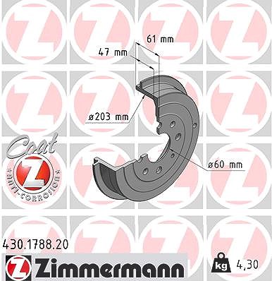 Zimmermann Bremstrommel Hinterachse [Hersteller-Nr. 430.1788.20] für Opel, Fiat, Vauxhall