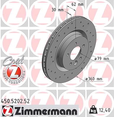 Zimmermann Bremsscheibe Vorderachse Belüftet [Hersteller-Nr. 450.5202.52] für Land Rover