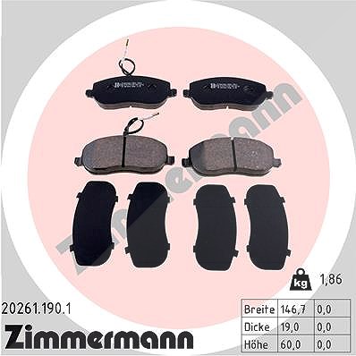 Zimmermann Bremsbelagsatz, Scheibenbremse [Hersteller-Nr. 20261.190.1] für Lancia, Fiat, Peugeot, Citroën