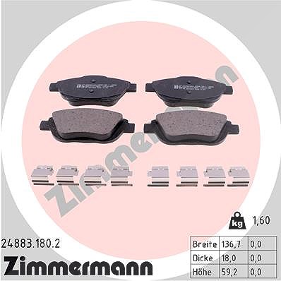 Zimmermann Bremsbeläge vorne (Satz) [Hersteller-Nr. 24883.180.2] für Opel, Ds, Citroën, Peugeot, Vauxhall