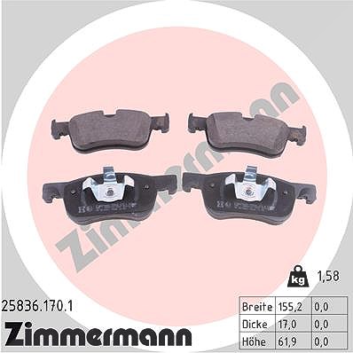 Zimmermann Bremsbeläge vorne (Satz) [Hersteller-Nr. 25836.170.1] für Citroën