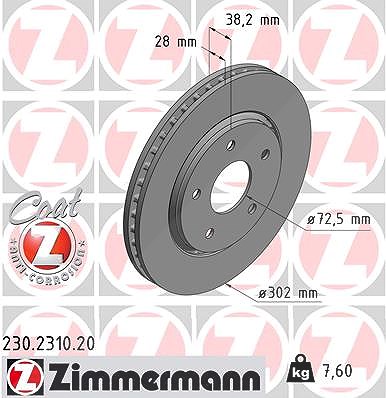 Zimmermann Bremsscheibe [Hersteller-Nr. 230.2310.20] für VW, Chrysler, Fiat, Dodge