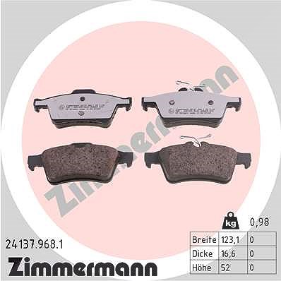 Zimmermann Bremsbeläge hinten (Satz) [Hersteller-Nr. 24137.968.1] für Cadillac, Renault, Ford, Citroën, Mazda, Opel, Volvo, Saab, Jaguar, Vauxhall