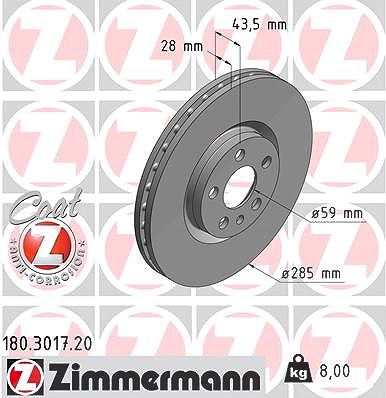 Zimmermann Bremsscheibe [Hersteller-Nr. 180.3017.20] für Fiat, Citroën, Peugeot, Lancia