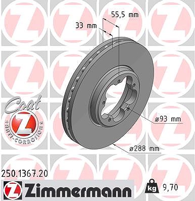 Zimmermann Bremsscheibe Voderachse Belüftet [Hersteller-Nr. 250.1367.20] für Ford