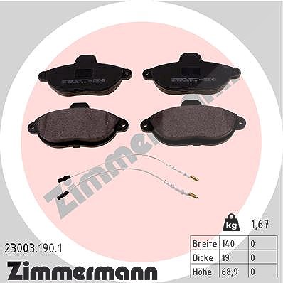 Zimmermann Bremsbelagsatz, Scheibenbremse [Hersteller-Nr. 23003.190.1] für Fiat, Citroën, Peugeot