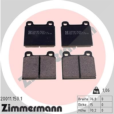 Zimmermann Bremsbelagsatz, Scheibenbremse [Hersteller-Nr. 20011.150.1] für Ferrari, Opel, VW, Alfa Romeo, Ford, Porsche, Vauxhall, Mercedes-Benz