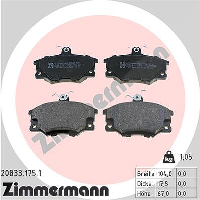 Zimmermann Bremsbelagsatz, Scheibenbremse [Hersteller-Nr. 20833.175.1] für Abarth, Fiat, Lancia, Autobianchi, Pininfarina, Alfa Romeo