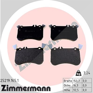 Zimmermann Bremsbelagsatz, Scheibenbremse [Hersteller-Nr. 25219.165.1] für Mercedes-Benz