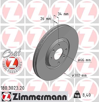 Zimmermann Bremsscheibe [Hersteller-Nr. 180.3023.20] für Citroën, Peugeot, Opel, Vauxhall