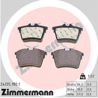 Zimmermann Bremsbelagsatz, Scheibenbremse [Hersteller-Nr. 24135.180.1] für Citroën, Peugeot