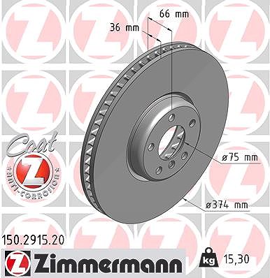 Zimmermann 1x Bremsscheibe Vorderachse Rechts [Hersteller-Nr. 150.2915.20] für BMW