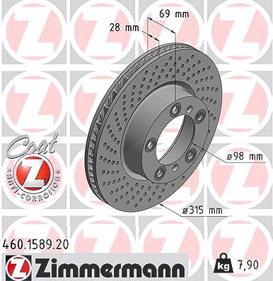 Zimmermann 1x Bremsscheibe Vorderachse Links [Hersteller-Nr. 460.1589.20] für Porsche