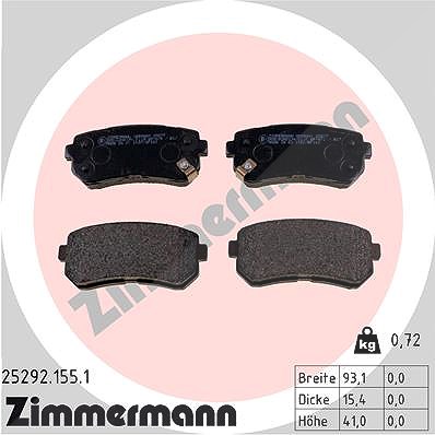 Zimmermann Bremsbelagsatz, Scheibenbremse [Hersteller-Nr. 25292.155.1] für Kia, Hyundai