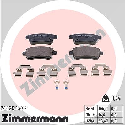 Zimmermann Bremsbeläge mit Zubehör hinten (Satz) [Hersteller-Nr. 24820.160.2] für Renault