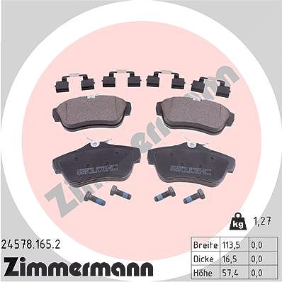 Zimmermann Bremsbelagsatz, Scheibenbremse [Hersteller-Nr. 24578.165.2] für Fiat, Toyota, Peugeot, Citroën